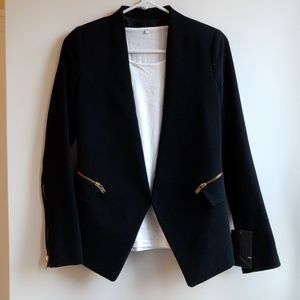 Zara Black Blazer with Gold Zipper Detail